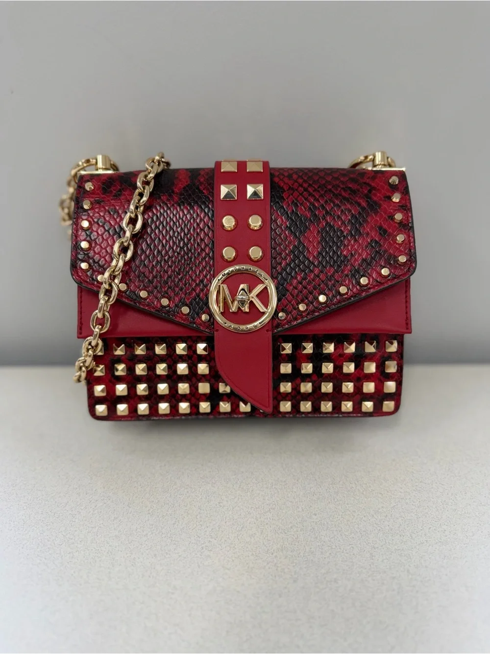 Michael Kors Greenwich Small Studded Snake-Embossed Leather Crossbody